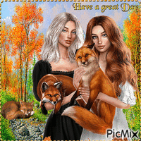 Have a Great Day. Fall. Autumn. Girls and foks - GIF animado gratis