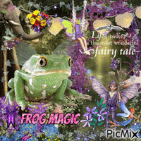 magic frog with fairy friends living fairytale dream GIF animado