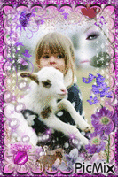 la petite fille et la chèvre - GIF animé gratuit