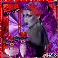 Portrait de femme en rouge et violet GIF animasi