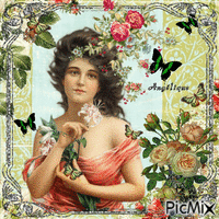 Femme dans un jardin - Vintage... 🌸🏵🌸🏵🌸 - Gratis animerad GIF