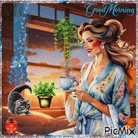 Good Morning. Coffee in the bedroom geanimeerde GIF