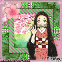 ♥Nezuko in Pink & Green Tones♥ - GIF animado gratis