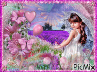 Bambina tra i fiori animowany gif