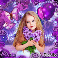 Portrait d'une petite fille dans les tons lilas - GIF animasi gratis