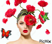 fille aux coquelicots - Darmowy animowany GIF
