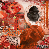 Geisha en Rouge et Orange