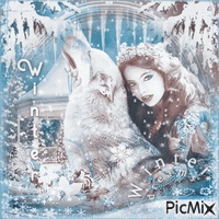 Winter woman wolf BB GIF animé