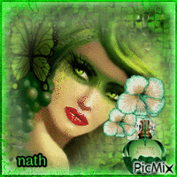Portrait femme et parfum en vert,nath animirani GIF