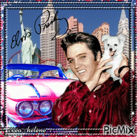 Elvis et sa Cadillac rose - Free animated GIF
