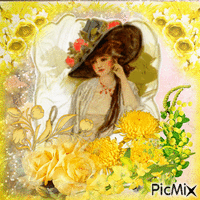 Contest: Beauty and her yellow flowers animuotas GIF