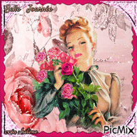 " Dame avec des roses " - Gratis geanimeerde GIF