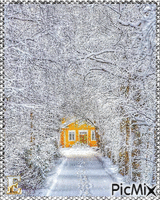 домик в снегу - GIF animé gratuit
