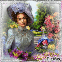 Donna in un giardino - Vintage - Δωρεάν κινούμενο GIF
