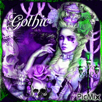 Femme gothique victorienne en violet et vert GIF animado