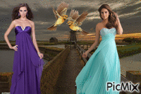 2 Vrouwen en vogels animovaný GIF