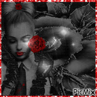 mujer con rosa roja Mars♥ - Nemokamas animacinis gif