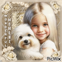 Girl dog  children beige brown - Nemokamas animacinis gif