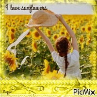woman with sunflowers animuotas GIF