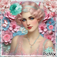 Retrato en tonos rosas y turquesas GIF animé