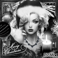 Portrait femme à Noël en noir et blanc animirani GIF