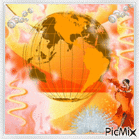 Le Monde en mode orange et blanc - GIF animé gratuit