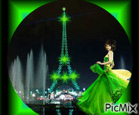 Eiffel Tower In Green Lights! - Free animated GIF