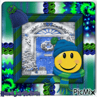 {Winter Smiley Emote in Blue & Green} Animated GIF