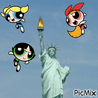 The Powerpuff Girls and Lady Liberty - GIF animado grátis