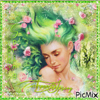 Woman - Green background анимированный гифка
