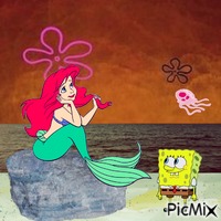 Spongebob and Ariel at night анимированный гифка