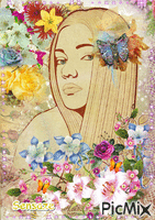 Lady in a field of flowers animowany gif