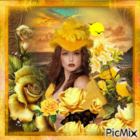 Portrait of a woman in yellow - Free animated GIF