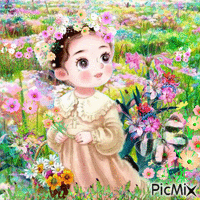 Little girl and spring flowers-contest GIF animé