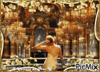 femme au balcon doré - 無料のアニメーション GIF