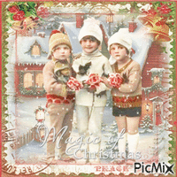 Vintage christmas children friends - GIF animé gratuit
