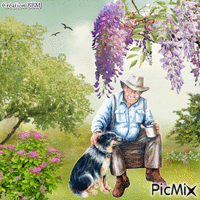 Papy et son chien par BBM GIF animé