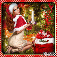 mujer de navidad con su vela animasyonlu GIF