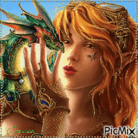 girl with dragon - Gratis geanimeerde GIF