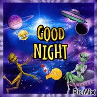 Alien in space goodnight animovaný GIF