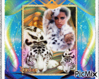 la femme tigresse et ses tigres blancs GIF animé