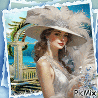 concours : Portrait de femme au chapeau blanc - GIF animé gratuit