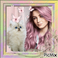Pastel Woman with Cat