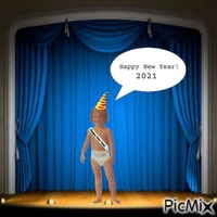 New Year baby with speech bubble animēts GIF