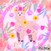 alpaca in flowers animasyonlu GIF