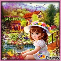 Fillette - printemps coloré - PNG gratuit