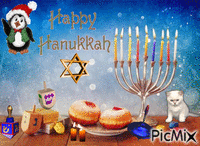 חג חנוכה שמח! Happy Hanukkah! 🍩🕯⛄❄ - Gratis geanimeerde GIF