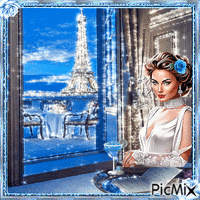 Donna d'epoca a Parigi - sfondo blu GIF animé