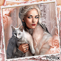 03/10.. femme avec son chat....concours - Free animated GIF