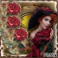 Femme avec des roses - Vintage